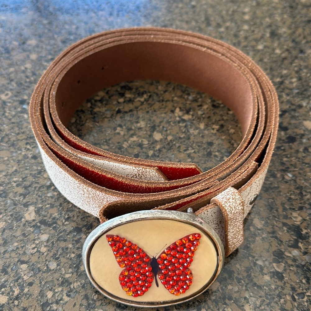 Two belts in one with Butterfly Rhinestone Buckle